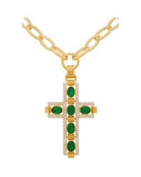 メンズ Gucci ゴールド And グリーン Cabochan ストーン クロス ネックレス メタリック Lyst