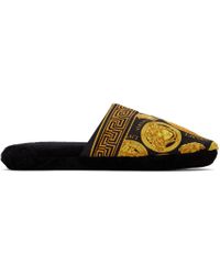 Versace Slippers met patroon heren leer/leer/rubberrubber 40 Zwart -  Schoenen.nl