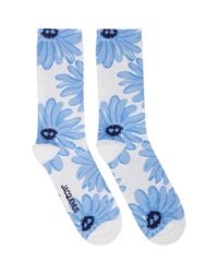 Jacquemus Cotton White And Blue Les Chaussettes Fleurs Socks for 