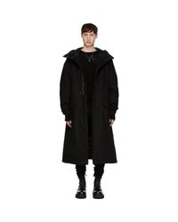 R13 Black Long Anorak Puffer Coat for men