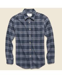 Portuguese Flannel Blue Abstract Check Flannel - Navy/grey for men