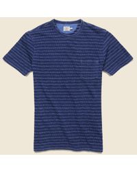 Faherty Brand Blue Jacquard Indigo Pocket Tee - Geo Stripe for men
