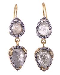 Sylva & Cie Black Platinum And Gold Rough Cut Diamond Drop Earrings