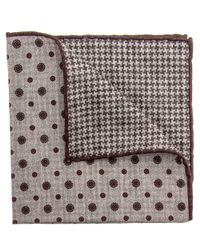 Eleventy Gray Grey Floral And Houndstooth Pocket Square