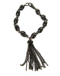 Loree Rodkin Black Hollow Skull Decay Fringe Tassel Bracelet