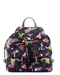 Prada | Black Surfer Print Nylon Backpack | Lyst