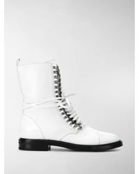 white flat lace up boots