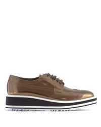 Prada Metallic Leather Derby Shoes With Platform in Brown ...