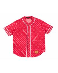 Supreme X Louis Vuitton Jacquard Denim Baseball Jersey Red for Men - Lyst