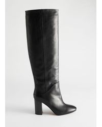 & Other Stories Chrome Free Tanned Leather Knee High Boots in Black - Lyst