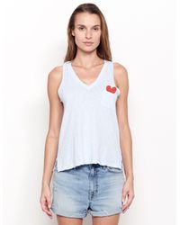 Sundry Blue Heart Pocket V Neck Tank