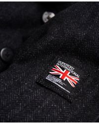 superdry mens rookie pea coat charcoal herringbone
