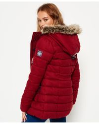 Superdry Fleece Tall Marl Toggle Puffle Jacket in Red - Lyst