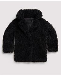 Superdry Chester Faux Fur Teddy Coat in Black - Lyst