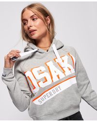 Superdry Gray Osaka Swoosh Sport Crop Hoodie