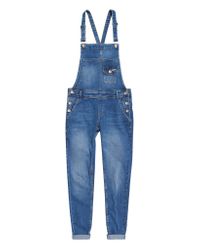 Superdry Leather Emmins Dungarees in Blue - Lyst