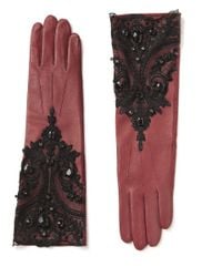 Roman Multicolor Embroidered Leather Gloves