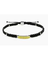Tateossian - Black Macrame Diamond Baton Silver Bracelet - Yellow Diamond - Lyst