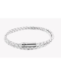 Tateossian - Double Wrap Pop Rigato Bracelet In White Leather And Silver Clasp - Lyst
