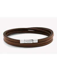 Tateossian - Triple Wrap Fettuccine Bracelet In Brown Leather With Silver Clasp for Men - Lyst