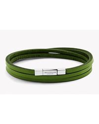Tateossian | Triple Wrap Fettuccine Bracelet In Green Leather With Silver Clasp for Men | Lyst