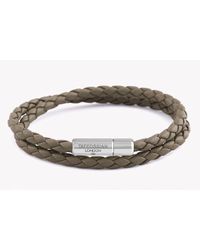 Tateossian - Double Wrap Slim Pop Bracelet In Light Brown Leather With Silver Clasp for Men - Lyst