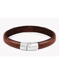 Tateossian - Caiman Bracelet In Dark Brown Leather With Silver Clasp for Men - Lyst