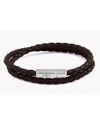 Tateossian | Double Wrap Slim Pop Bracelet In Dark Brown Leather With Silver Clasp for Men | Lyst