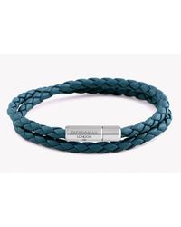 Tateossian - Blue Double Wrap Slim Pop Bracelet In Teal Leather With Silver Clasp for Men - Lyst