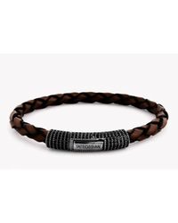 Tateossian | Brown Scoubidou Leather & Sterling Silver Braided Double-wrap Bracelet for Men | Lyst
