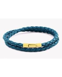 Tateossian - Blue Pop Double Wrap Bracelet In Teal Leather With 18k Rose Gold Clasp - Lyst