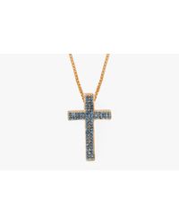 Tateossian - Multicolor Precious Cross Micro Pavé Necklace In 18k Rose Gold With 46 0.6ct Blue Sapphires for Men - Lyst