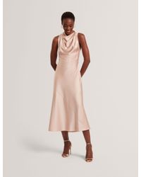 Ted Baker Gabie One-shoulder Satin-crepe Midi Dress in Pink | Lyst UK