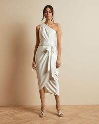 Ted Baker One Shoulder Drape Midi Dress In Ivory Natural Lyst 
