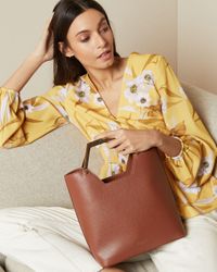 Layah leather and suede shop hexagon handle shopper bag