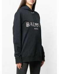 Balmain Black Logo Plaque Hoodie