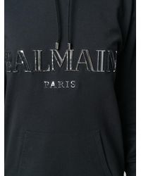 Balmain Black Logo Plaque Hoodie