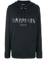 Balmain Black Logo Plaque Hoodie