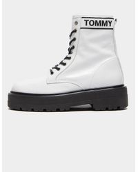 Tommy Hilfiger Leather Patent Platform Boots Women's White/black | Lyst