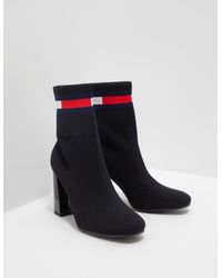 Tommy Hilfiger Denim Womens Sock Heeled Boots Black - Lyst