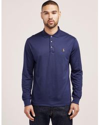 Polo Ralph Lauren Mens Pima Cotton Long Sleeve Polo Shirt Navy Blue for Men  - Lyst