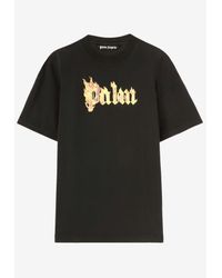 Tシャツ・カットソー Palm Angels Burning Monogram' Black Cotton T-Shirt Palm Angels Burning monogram-print T-shirt | Black | FARFETCH