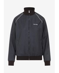 Miu Miu Pinstripe Wool Zip-Up Jacket in Blue | Lyst