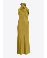galvan pandora satin halterneck midi dress Pandora halterneck satin maxi dress in brown - Galvan