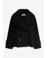 Chloé Cape-effect Wool Coat in Blue | Lyst