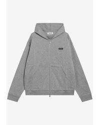 Miu Miu Zip-Up Hooded Sweatshirt in Gray | Lyst