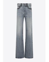 Miu Miu Wide-leg Logo-embroidered Jeans in Blue | Lyst