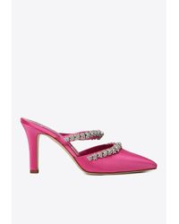 「MANOLO BLAHNIK」MAIDUGURA 90 サテン ミュール クリスタル付 MANOLO BLAHNIK Maidugura 90 サテン ミュール クリスタル付き