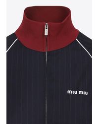 Miu Miu Pinstripe Wool Zip-Up Jacket in Blue | Lyst