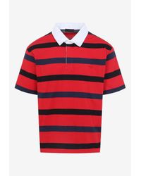 Prada Striped Knitted Polo Shirt in Blue for Men | Lyst Canada